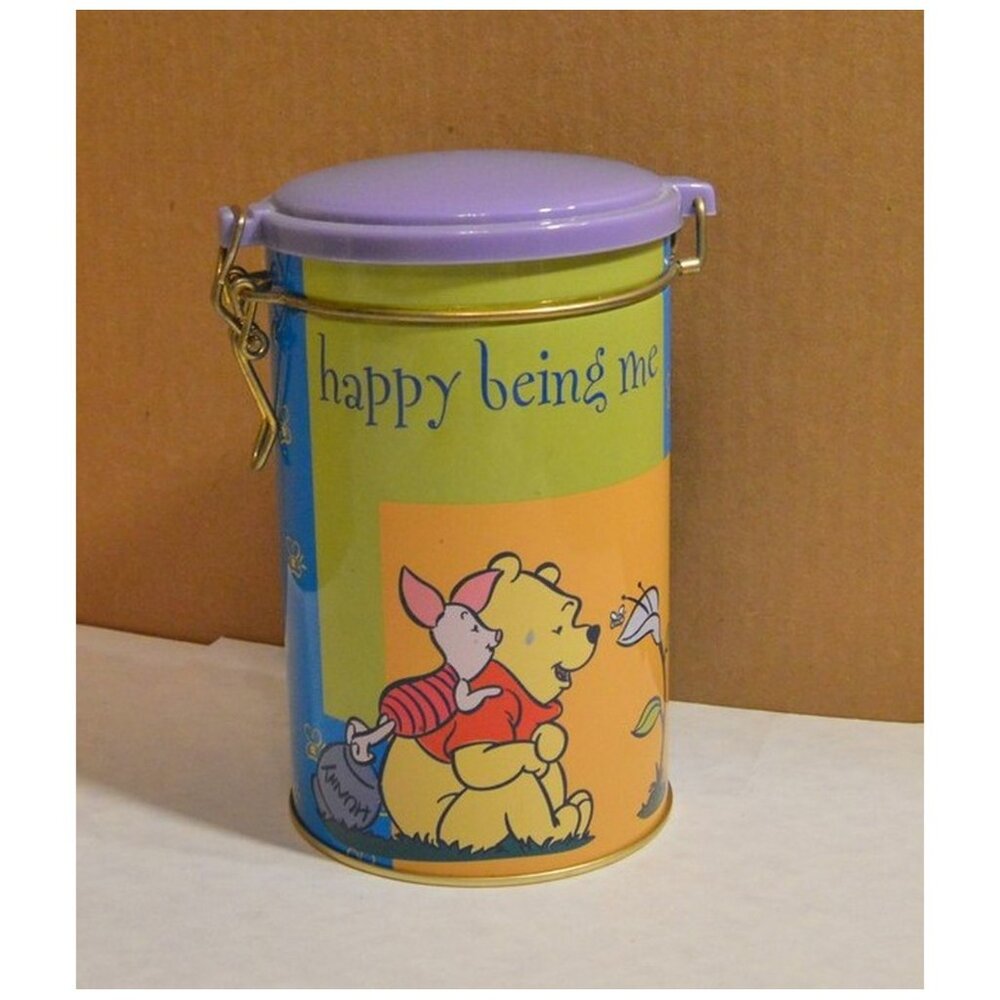 Disney Winnie The Pooh "Happy Being Me" Storage Tin Canister Container ~6" Tall
